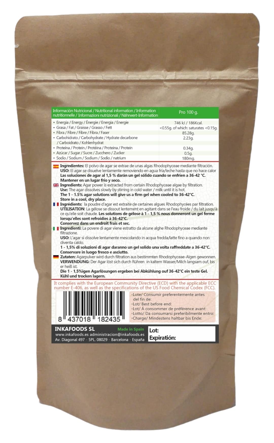 Agar agar en polvo 500 gr - Espesante y Gelificante vegetal natural