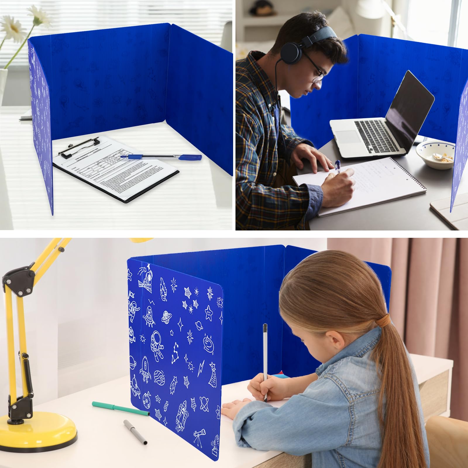 Lot de 25 séparateurs de bureau pour étudiants, écrans d'intimité à 3 plis, tableaux d'étude en plastique imperméable durable, boucliers faciles à nettoyer pour les écoles, fournitures pour