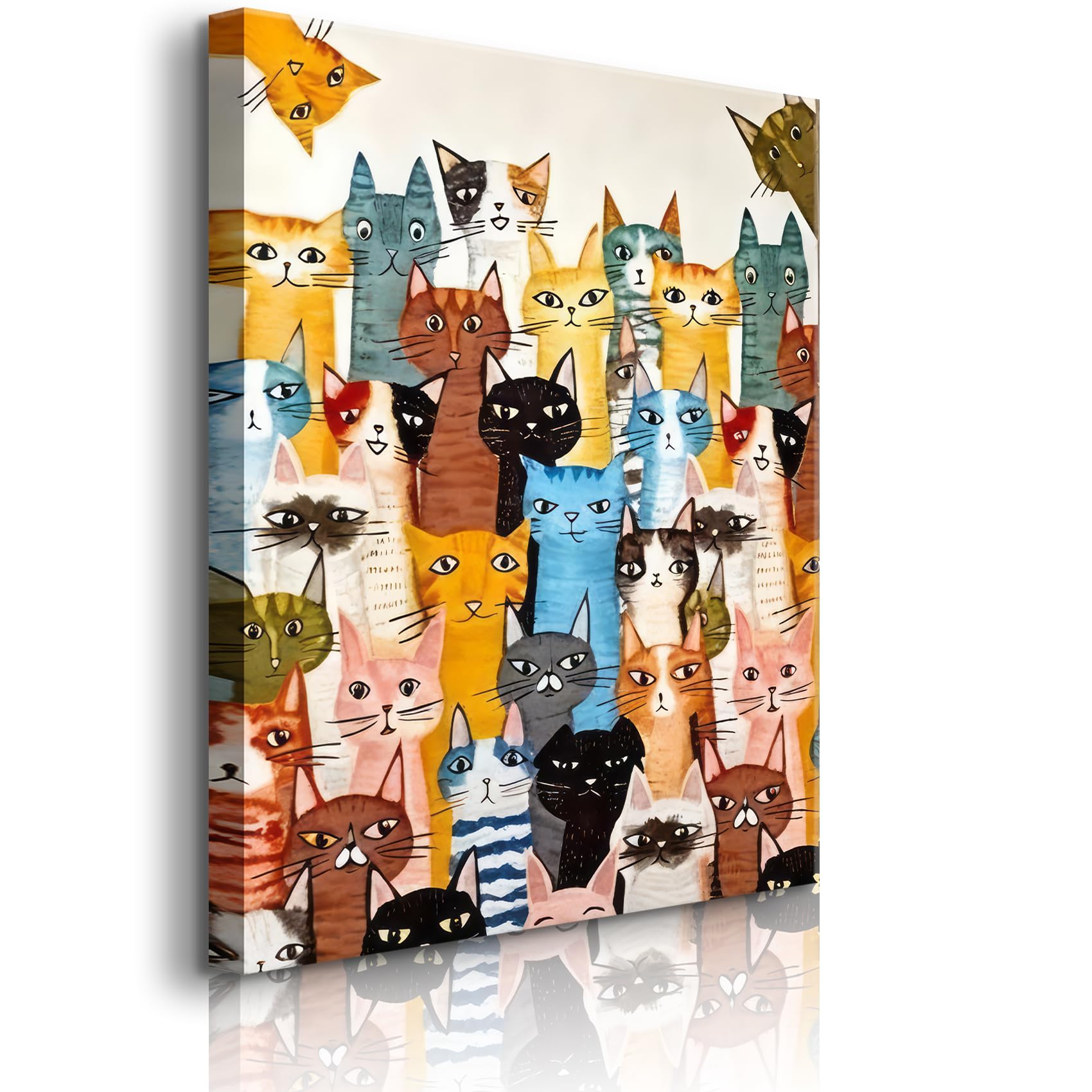 Funny Cat Wall Art Colorful Cartoon Cat Wall Decor Cute Animal Canvas Print Poster Gifts for Pet Lovers for Nursery Bedroom Living Room Bathroom Wall