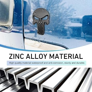 2 PCS Car Body Decal, 3D Stereo Fanged Skull Sticker, Scratch-Cover Waterproof Decorative Cover for Fuel Tank Hood Trunk Rear Side, Universal Self-Adhesive Exterior for Car Decor (Black)