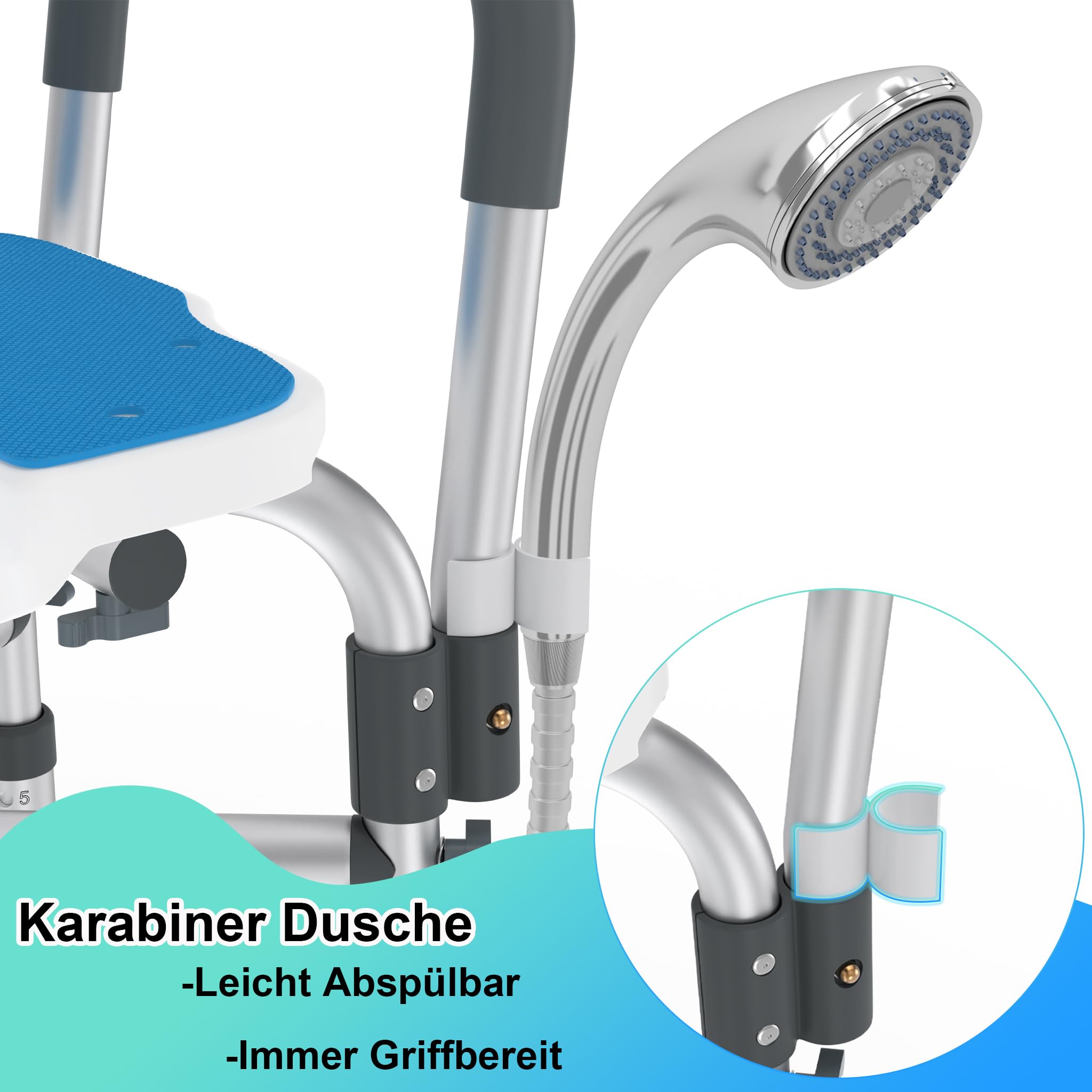 Aufun Sgabello da doccia con apertura igienica, sedia da bagno con schienale e braccioli, regolabile fino a 180 kg, con piedini antiscivolo, sedile regolabile in altezza