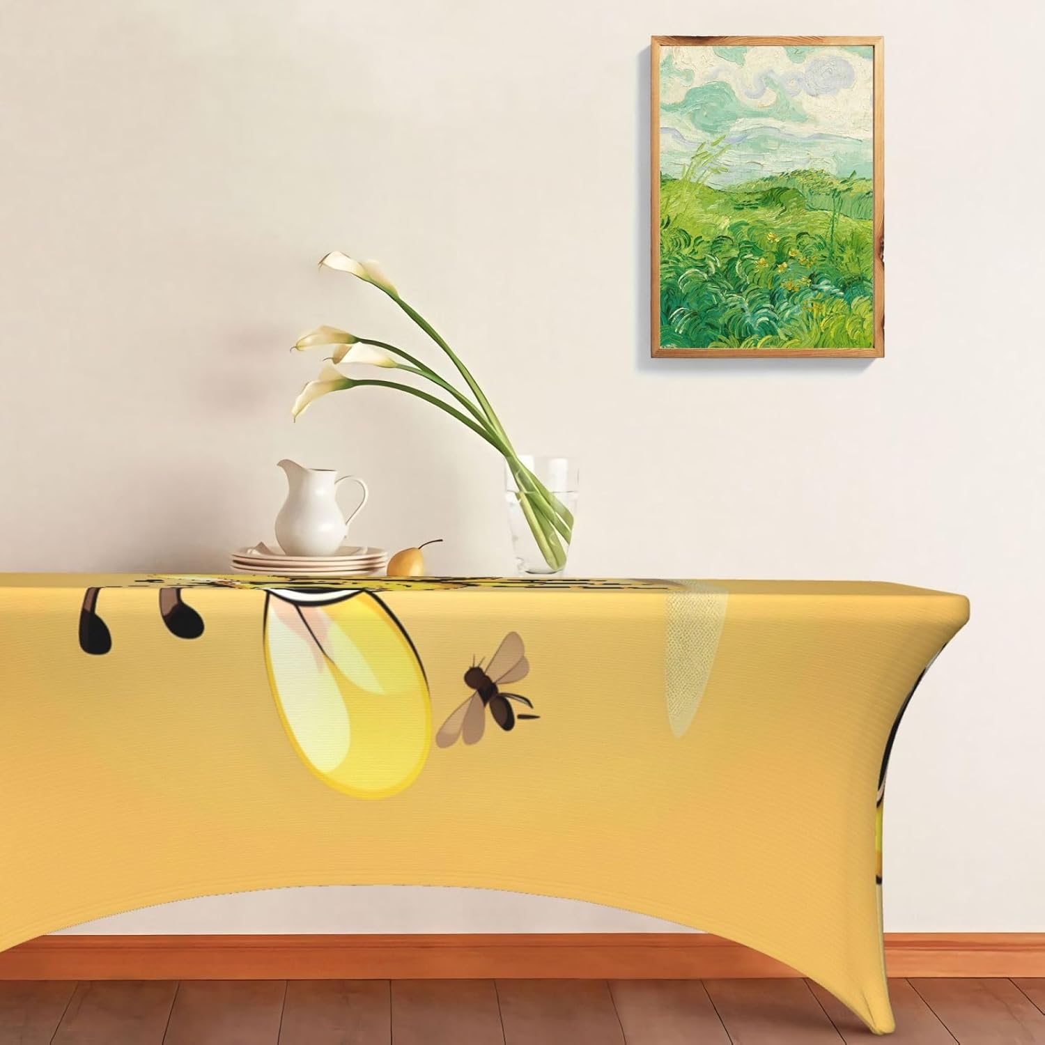 Cute Cartoon Bee Print Table Cover Rectangular Tablecloth for 6-Foot Tables for Wedding Banquets Outdoor