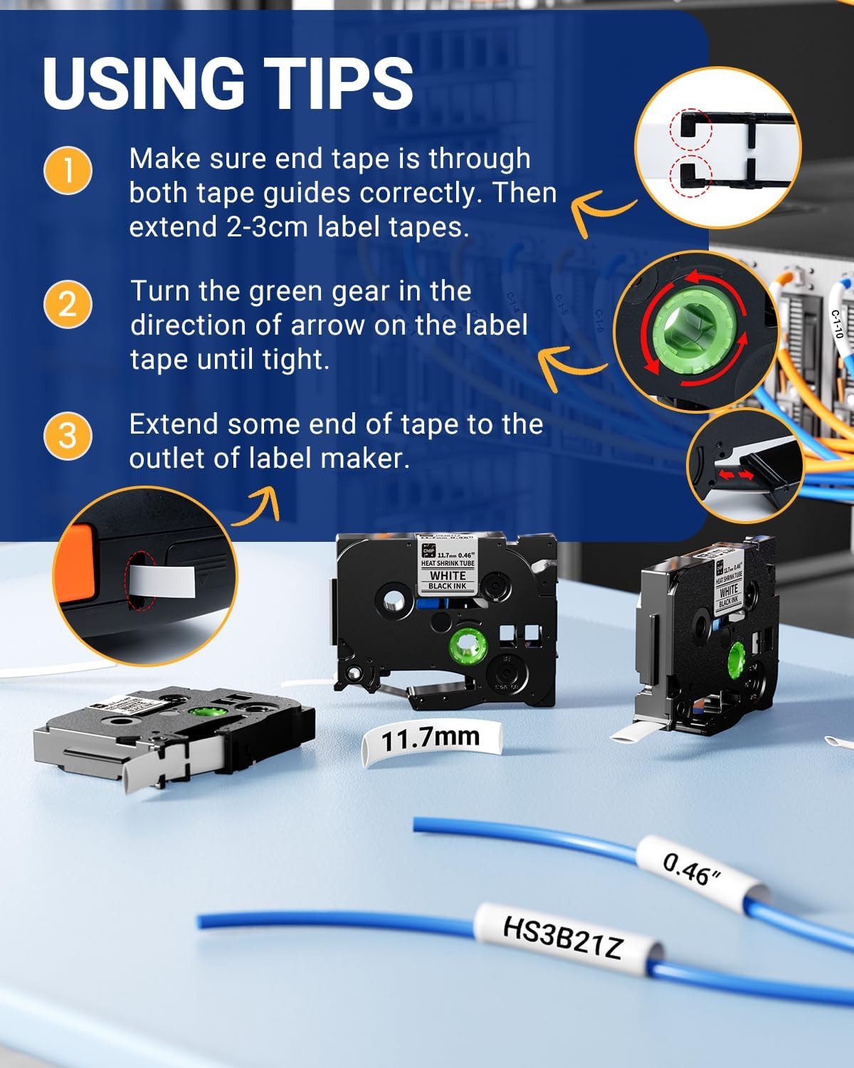 Vixic HSe-231 Heat Shrink Tube Label 11.7mm for E1000 H1100 Label Maker Replacement for Brother P-Touch Heat Shrink Wire Label Tape HSe231 Black on White for P Touch PT-D210 PT-D400 PT-E300 PT-E500 - Image 9