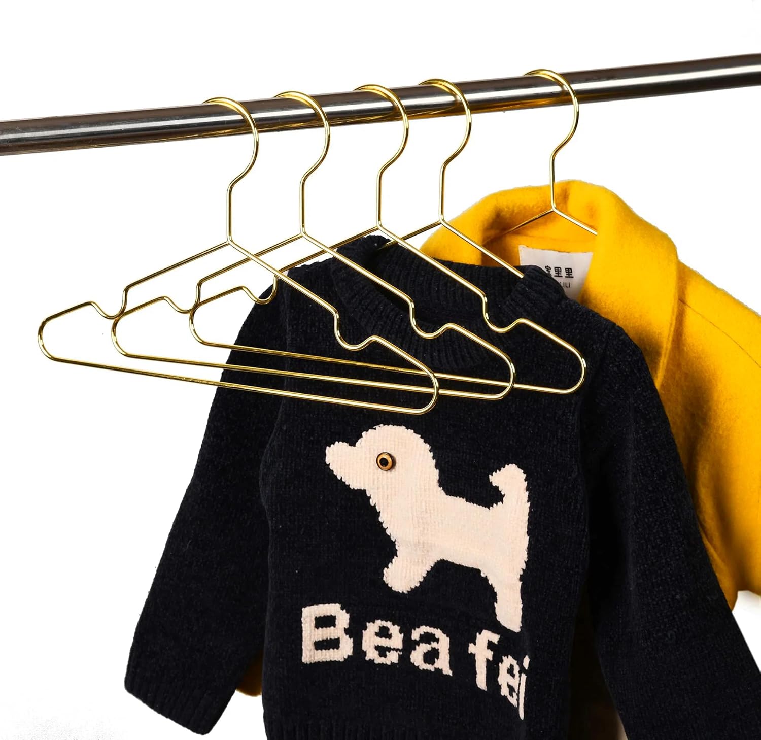 Gold Kids Hanger 50 Pack, Metal Baby Clothes Hangers, Children Infant Coat Suit Shirt Hangers, Space Saving Slim Wire for Camisole Dress
