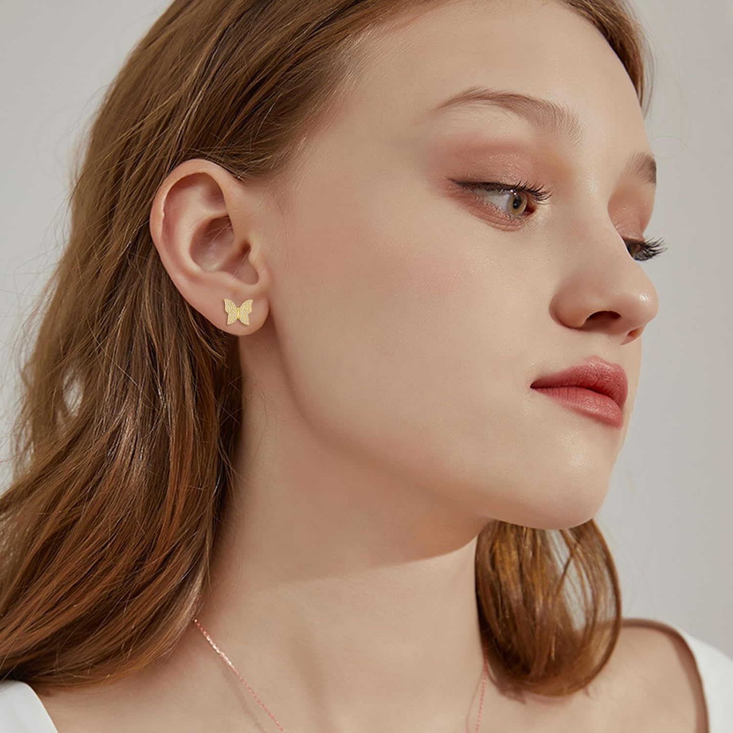 KQF Simple Butterfly Earrings 14K Solid Gold Zirconia Stud Earrings Boho Jewelry Anniversary Brithday Gifts For Women - Image 5