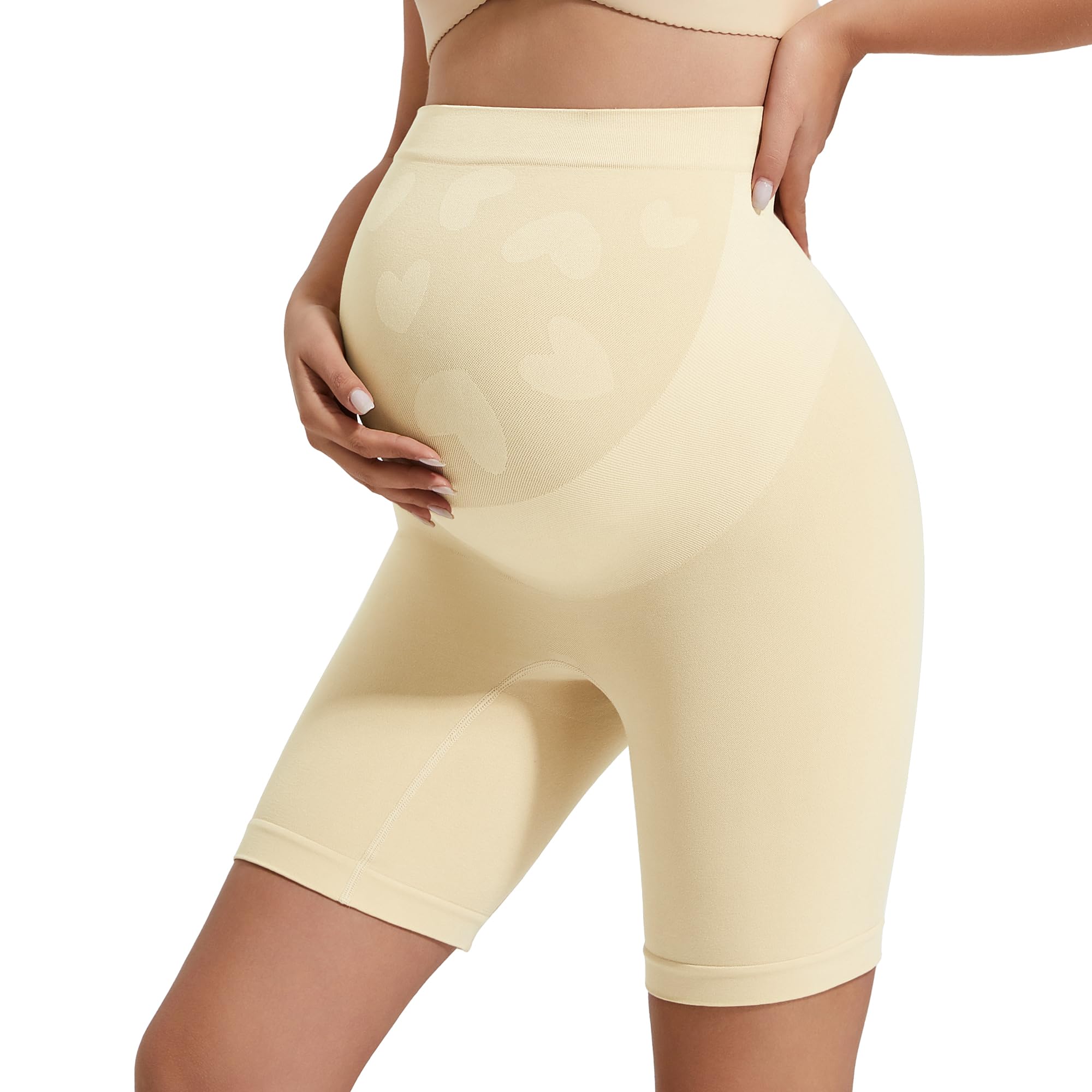 INNERSY Umstandsshorts Beige Unter Kleid Schwangerschaftshose Chub Rub Shorts Unterhosen Überbauch (XL, Milchweiß)