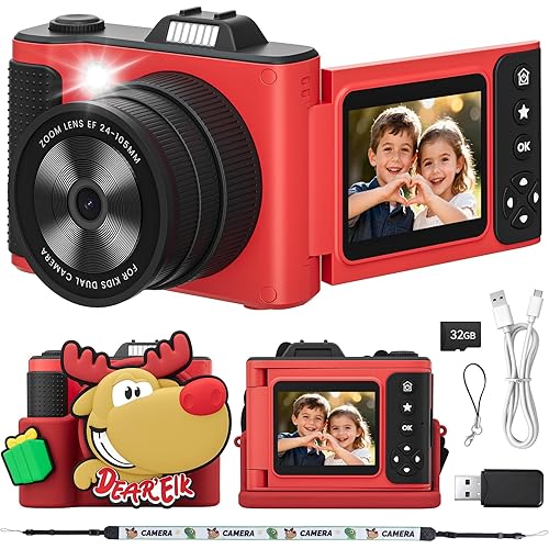 Kids Digital Camera for Girls Boys Age 3-10, My First Camera, 1080P HD Video, Toddler Camera Easy to Use, Shockproof Durable, Toys Gift for Kids Birthday Christmas with 32GB SD Card-Red