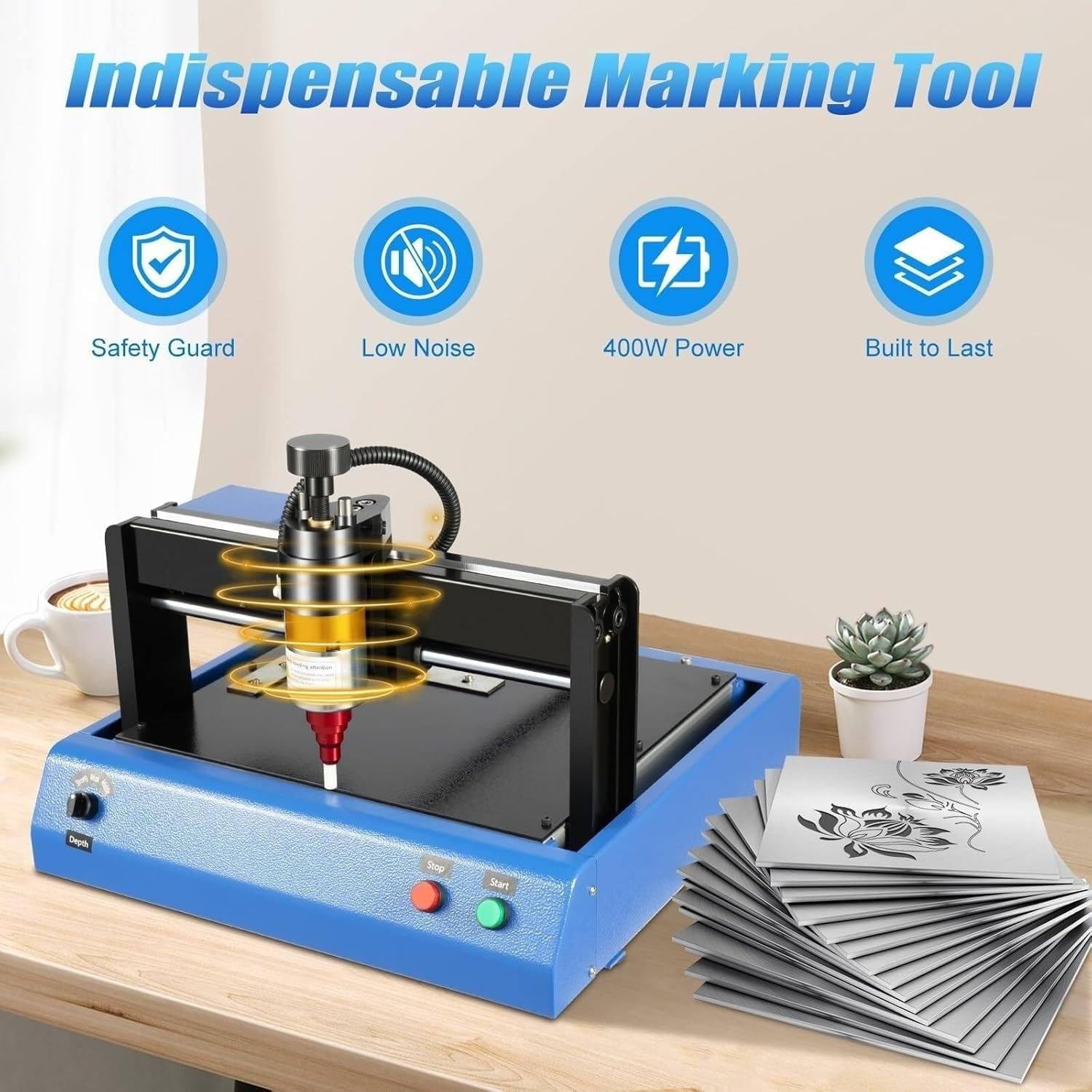 Elektrische Markierungsmaschine, 400 W Metallgravierer, Punkt-Pen-Präger, kompatibel mit Windows 10, 8, 7, Markierungen feste Zeichen, Seriennummern, Datum, 200 x 150 mm