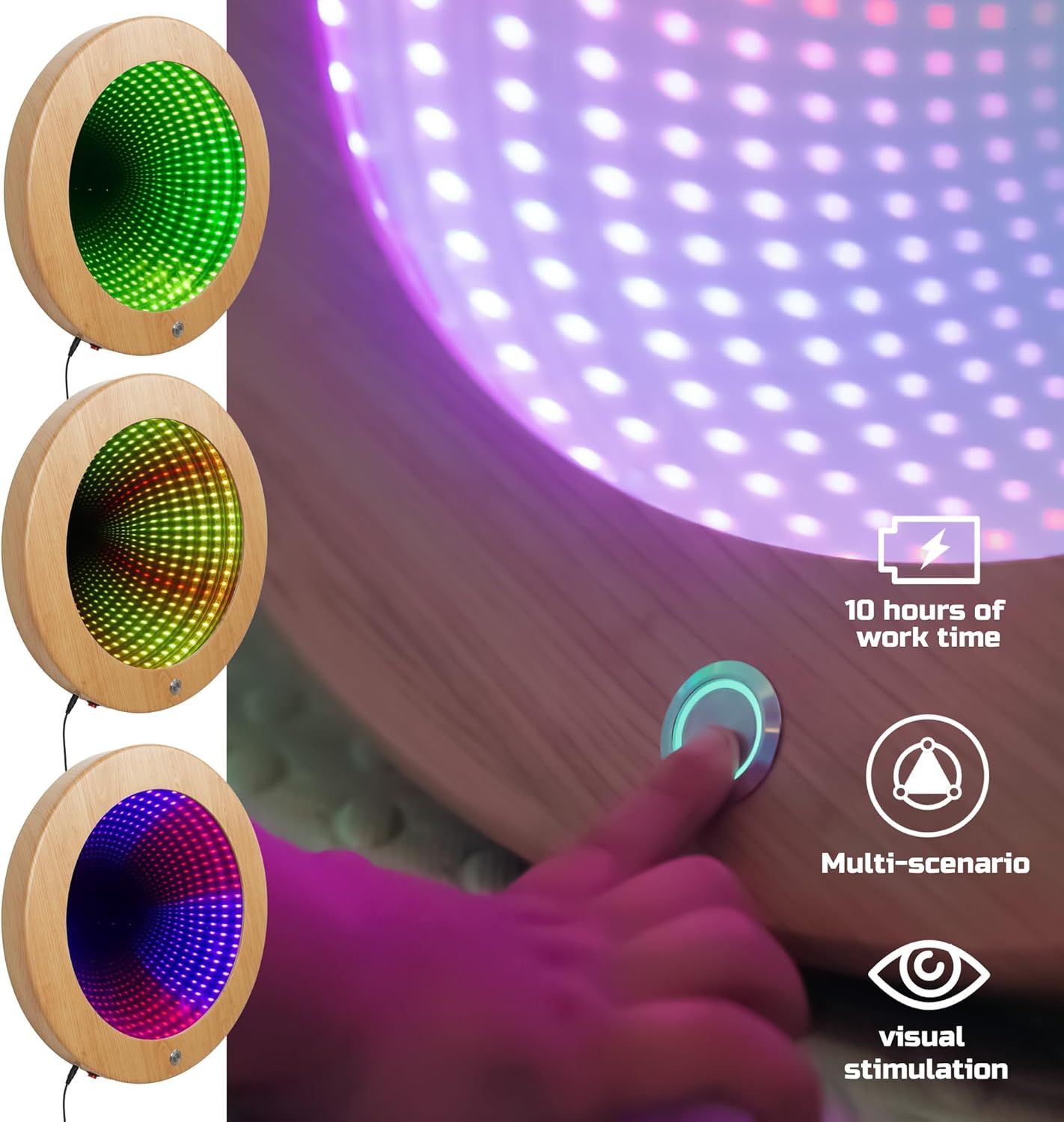 Circle Infinity Mirror Sensory - Wall-Mountable & Floor-Standing - Ideal for Sensory Rooms & Kids Support - Features Multiple Light Changes & Premium Finish