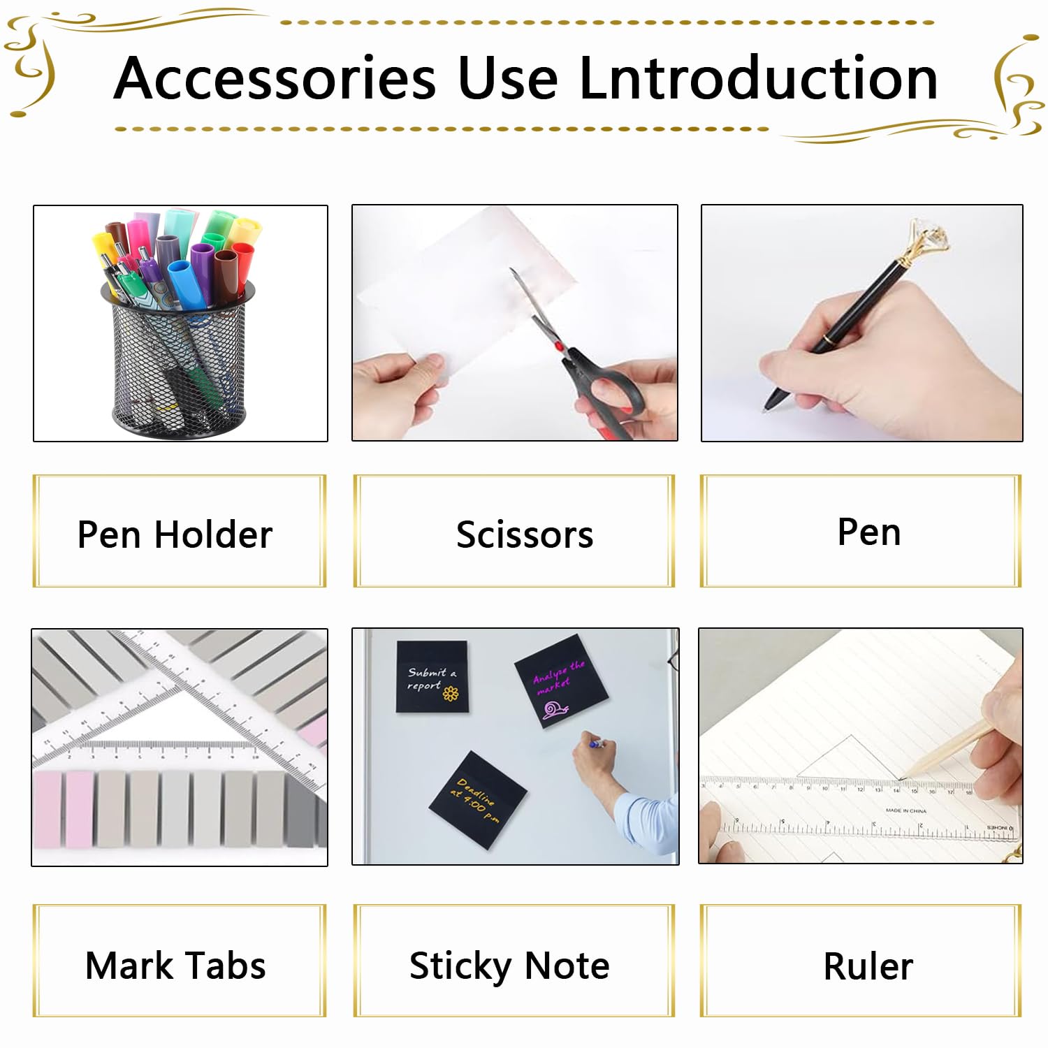 Suministros de oficina, accesorios de escritorio, grapadora y dispensador de cinta para mujeres con grapadora, dispensador de cinta, removedor de grapas, grapas, clips, tijeras y pestañas, regalo para