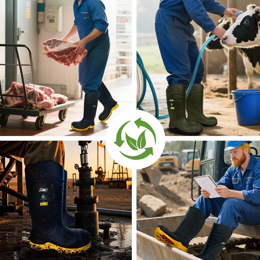 Mens PU Rubber Work Boots With Steel Toe & Shank - Waterproof Anti-slip Mud Rain Boots Hunting Boots ASTM F2413-24 Acid & Oil Resistant - Image 7