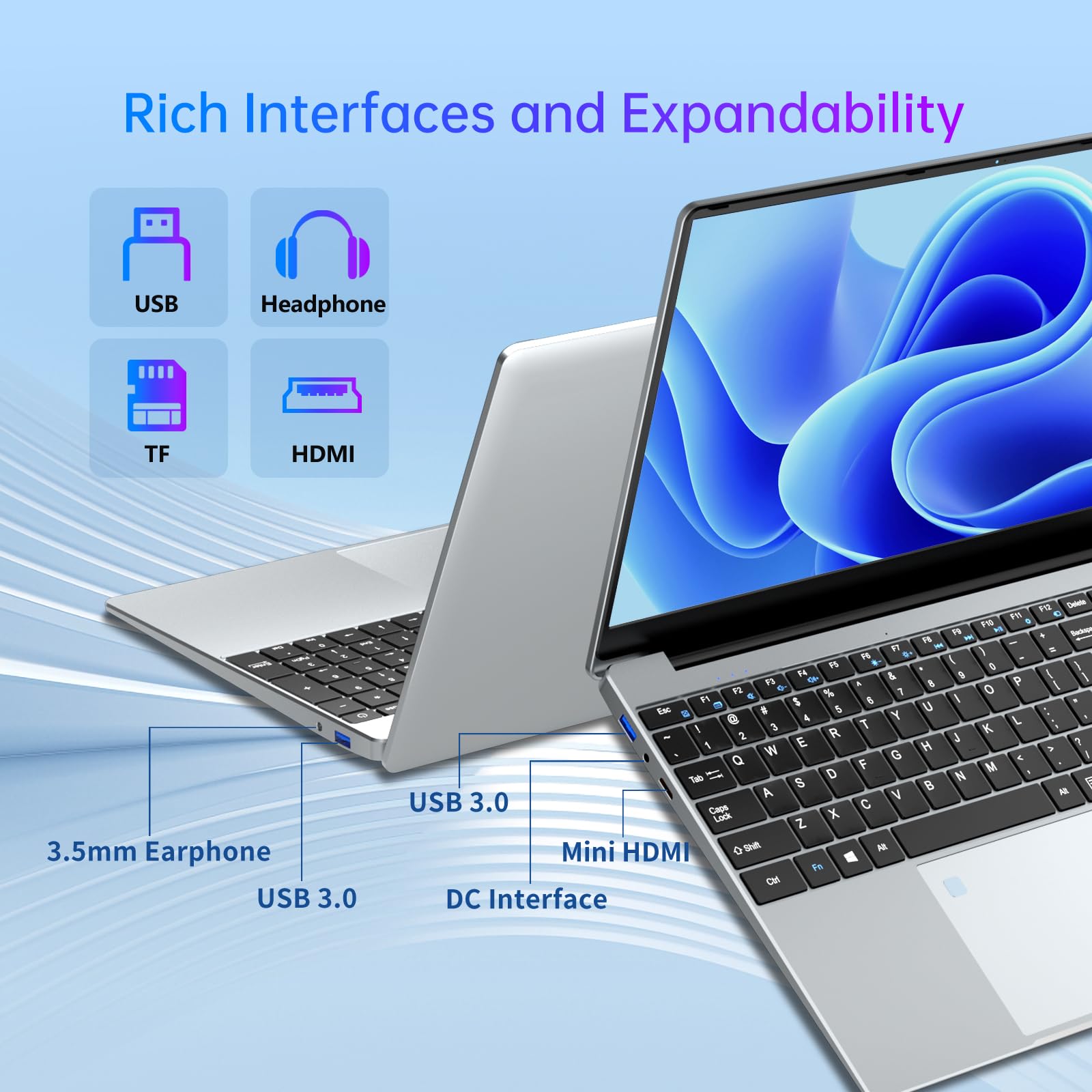 15,6" Notebook, Win 11 PC Portatile 16GB RAM 512GB SSD, Celeron N5095 CPU, 180° Opening and Closing Schermo, Laptop Digitale Tastiera Retroilluminata+Sblocco Impronta Digitale, Mini HDMI+USB 3.0