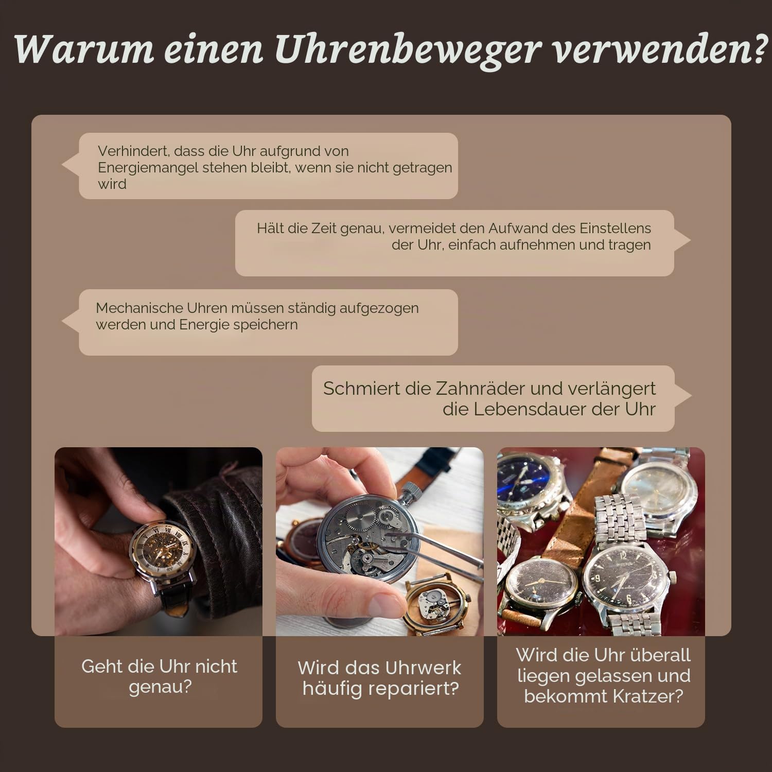 Mcbazel Automatischer Uhrenbeweger für 4 Uhren, PU-Leder Uhrenbox mit Ultraleisem Motor und LED-Licht, 4 Modi für Automatikuhren, USB-C & Batteriebetrieben - Schwarz