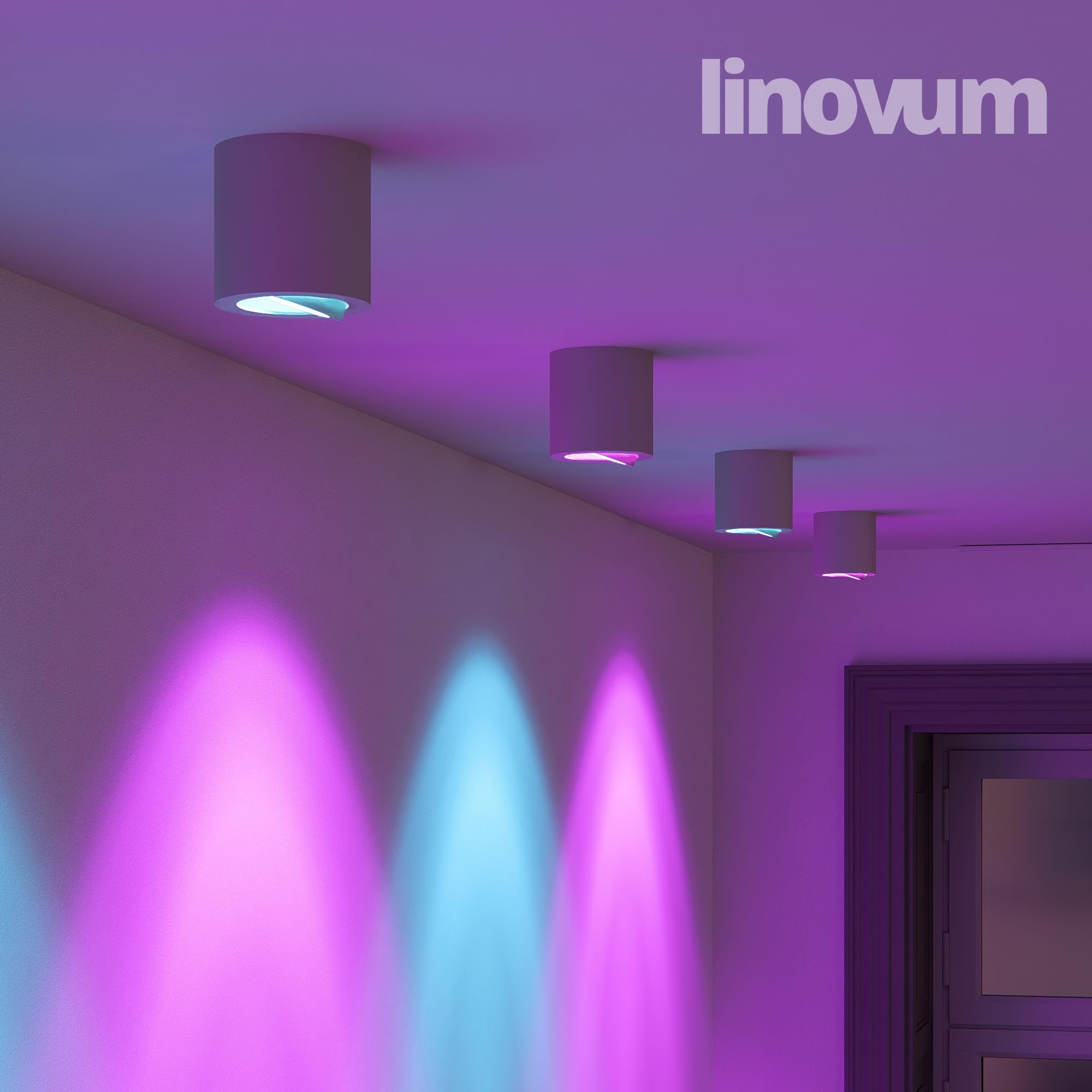 linovum CORI Aufbauleuchte rund weiß Alu mit LED GU10 dimmbar WLAN RGBW Lampe - Deckenlampe Spot kompatibel mit Alexa, Google, Siri