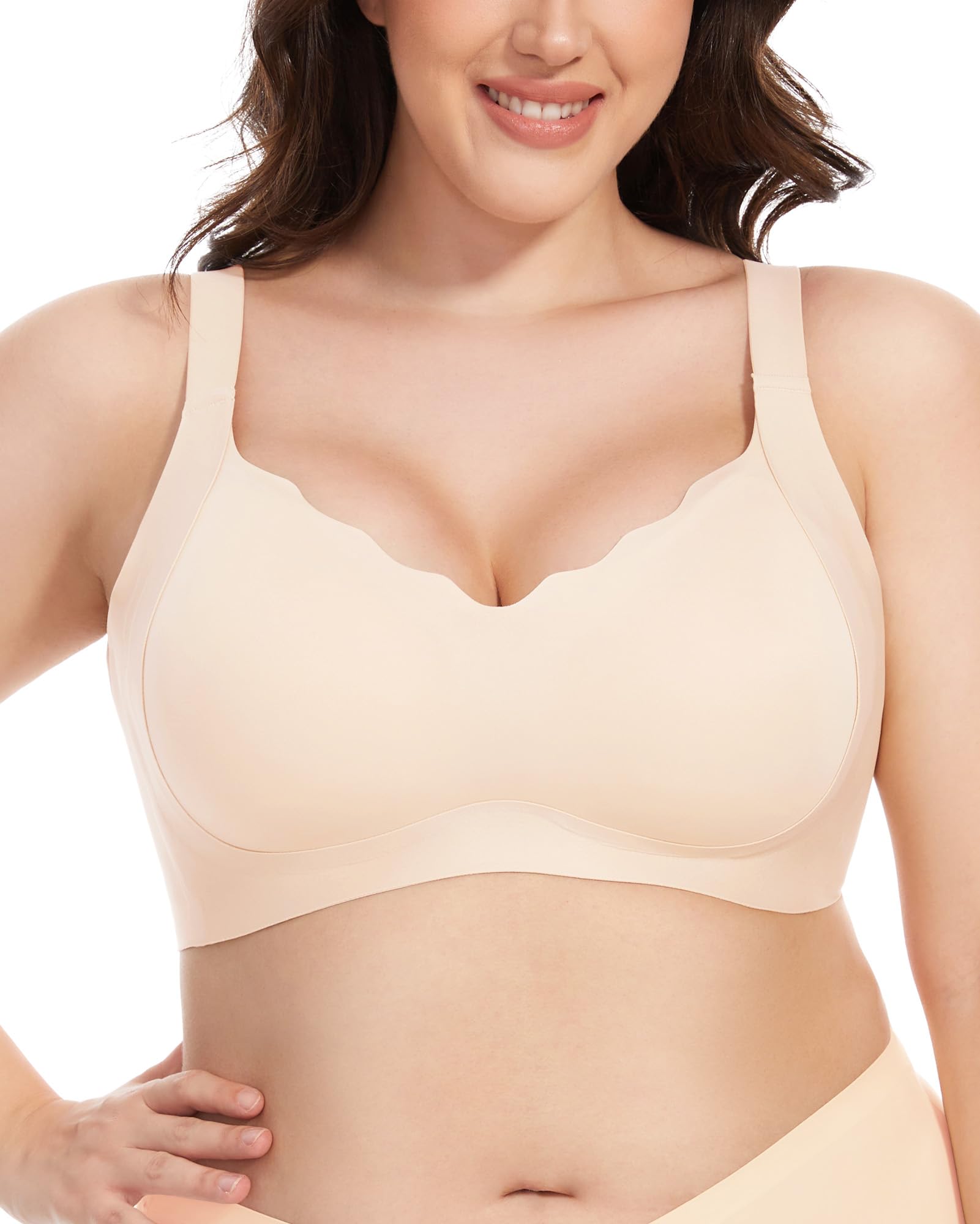 Scalloped Lift Bras for Women No Underwire Buttery Soft Push Up Wireless Bras V Neck Seamless Bralettes