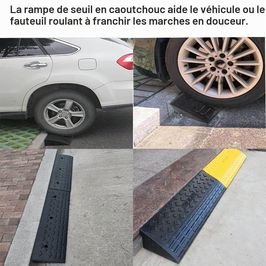 Nisorpa Rampes de trottoir en caoutchouc de 10 cm de hauteur, rampe de trottoir pour voitures, rampes de seuil pour fauteuils roulants, rampe de trottoir robuste pour allée, scooter de mobilité, porte
