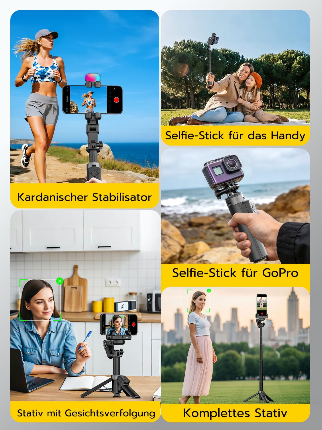 AOCHUAN M3 Pro Mini Gimbal Stabilizator do Telefonu 4w1 z AI Śledzeniem, Pilotem Magnetycznym i Selfie Stick 68,5 cm – Czarny — miniatura 8