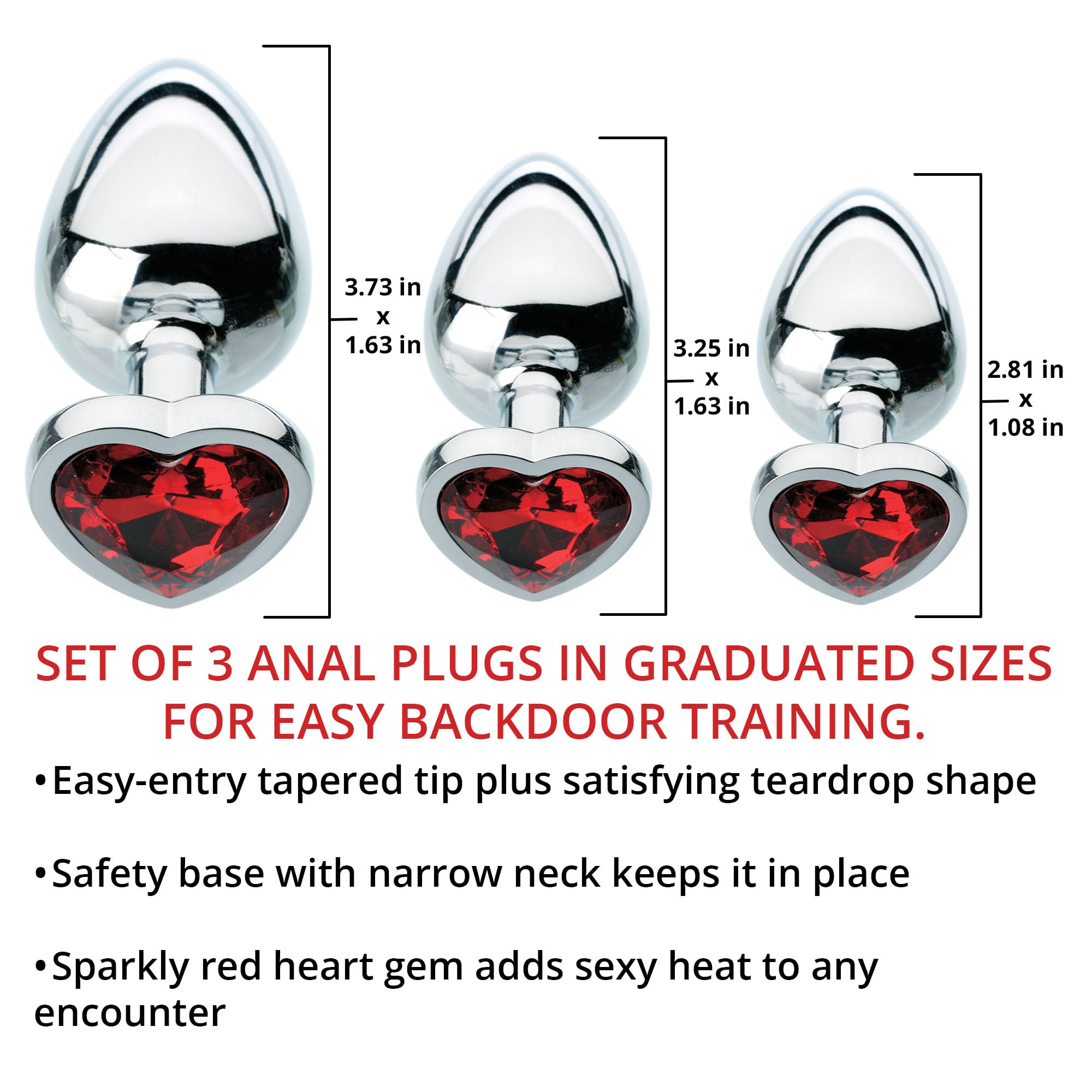 Amazon.com: Adam & Eve Red Hearts Gem Anal Plug, Polished Aluminum Butt Plug  with Sparkling Heart Jewel, Tapered Tip for Easy Insertion, Temperature  Play, Includes Velvet Storage Bag, Medium Size : Health