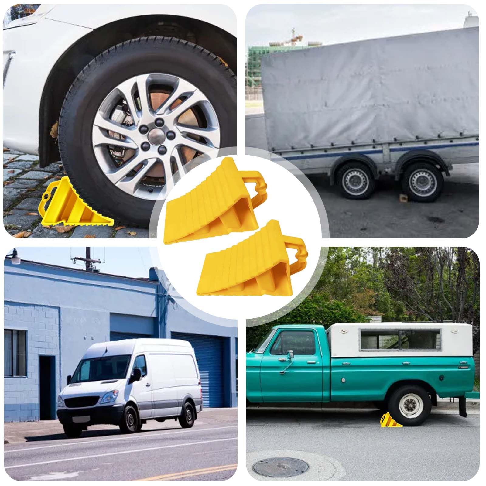 Leikurvo 2 Pezzi Cunei in Plastica con Impugnatura 190 x 110 x 110mm per Rimorchi Auto Roulotte Camper Giallo