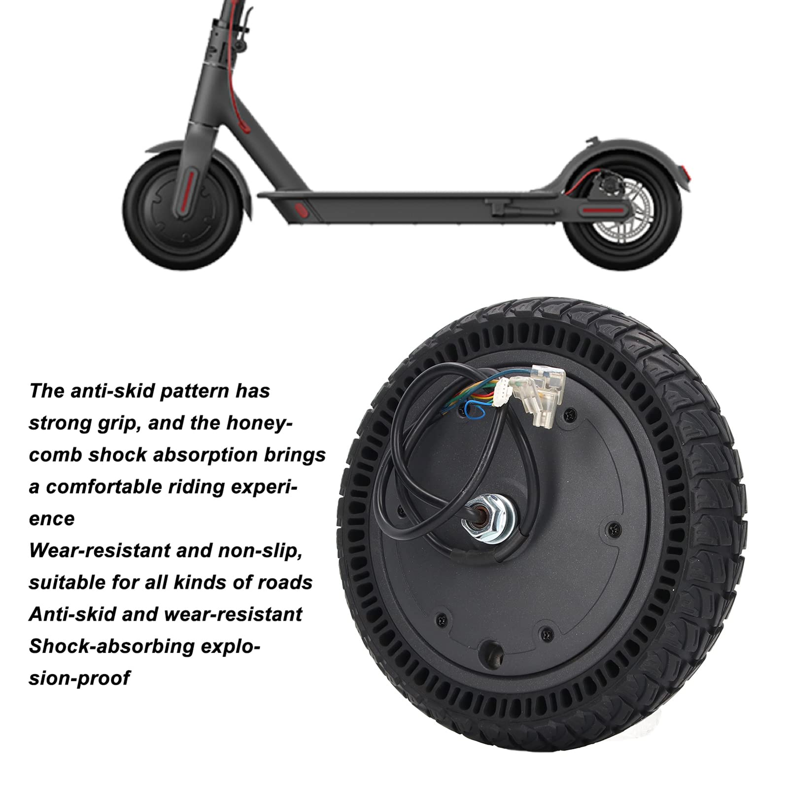 Moteur de Moyeu de Trottinette Électrique pour Xiaomi M365 1S Lite Série 8,5 Pouces Scooter Électrique, 36V 250W Pneu de Roue de Moteur de Scooter Électrique Antidérapant Absorption des Chocs