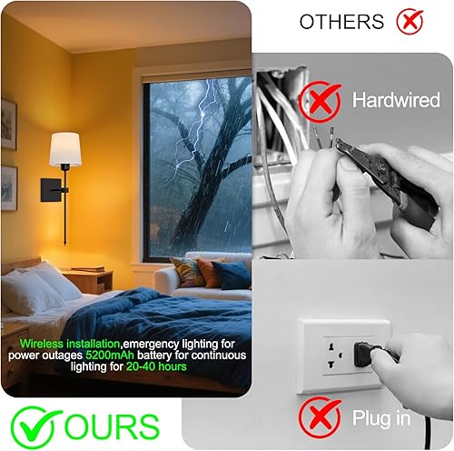 Miniatura 4 de Juego de 2 apliques de pared a pilas, luces de pared recargables inalámbricas negras con bombillas RGB recargables regulables, lámpara de pared