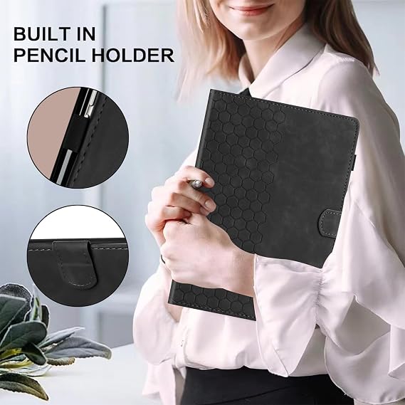Case for Honor Pad 10 12.1-inch 2025, Slim with Stand Hard Back PU Leather Cover for Tab Honor Pad 10 Tablet, Honeycomb Pattern Holder Multi-Viewing Angles, Black
