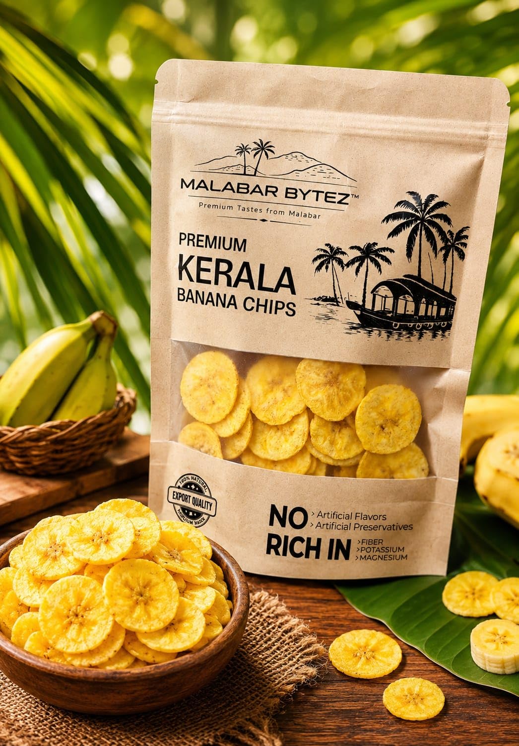 Malabar Bytez Premium Kerala Banana Chips, Nendran Banana, Fried