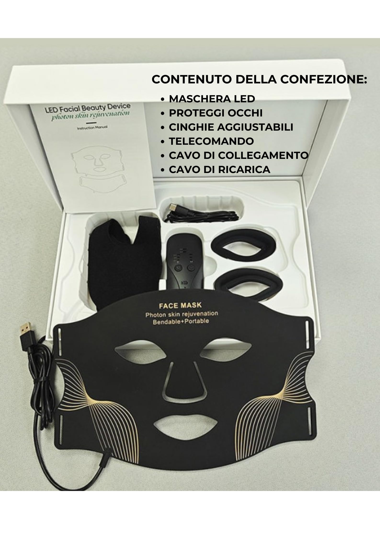 LED Mask – Maschera Led 7 colori - Ringiovanimento della pelle, Rimozione delle rughe, stimolazione del collagene