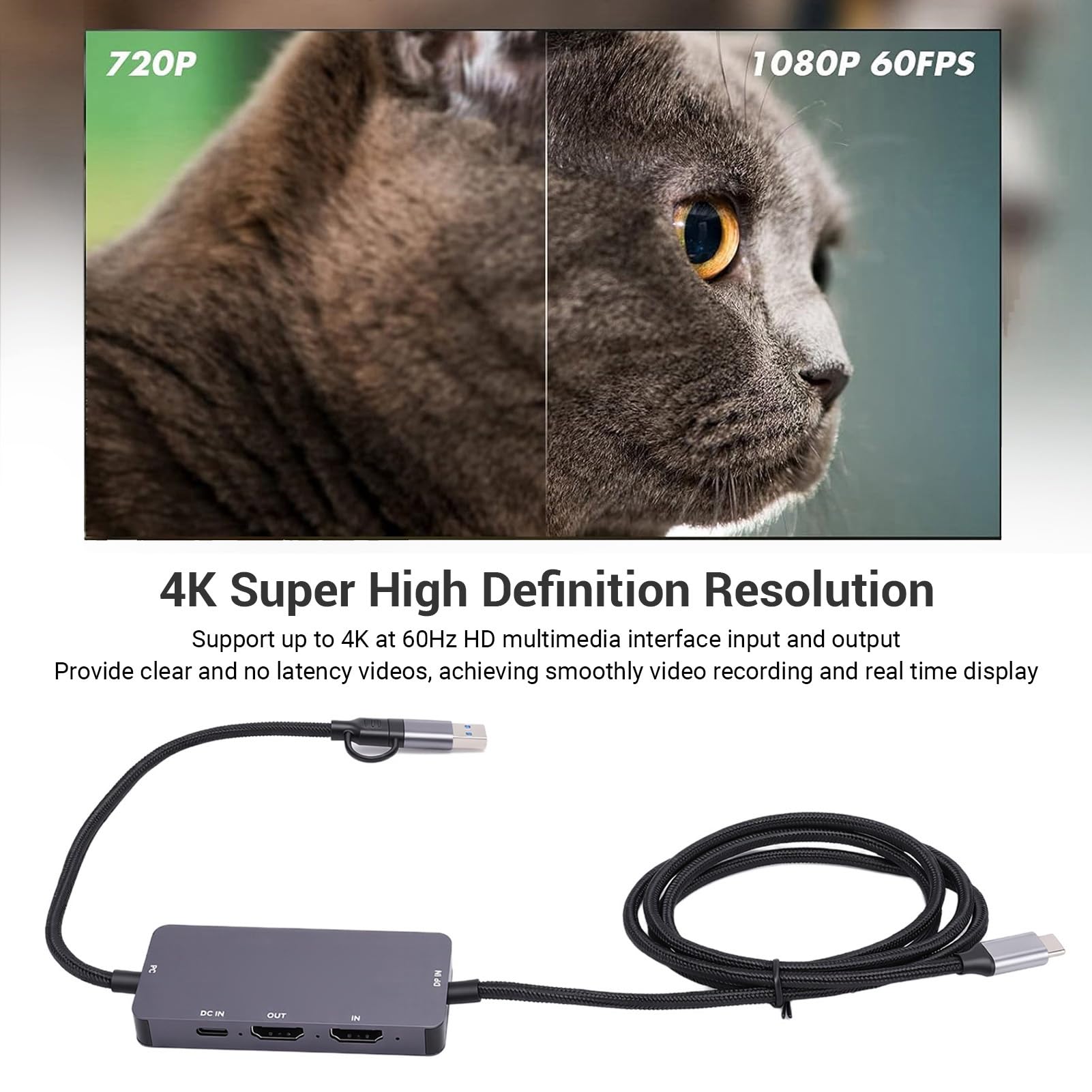 Generic Karta Przechwytywania Wideo Wysoka rozdzielczość Wejście Typu C Karta Nagrywania Wideo 4K 60 Hz do Przesyłania Strumieniowego, Gier i Szybkiego ładowania 100 W dla Profesjonalistów