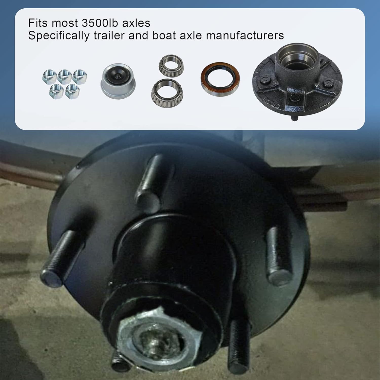 JDMSPEED Trailer Idler Hub Kits 5 on 4.5" for 3500 lbs Axle 1/2"-20 Thread 22017K Set of 2