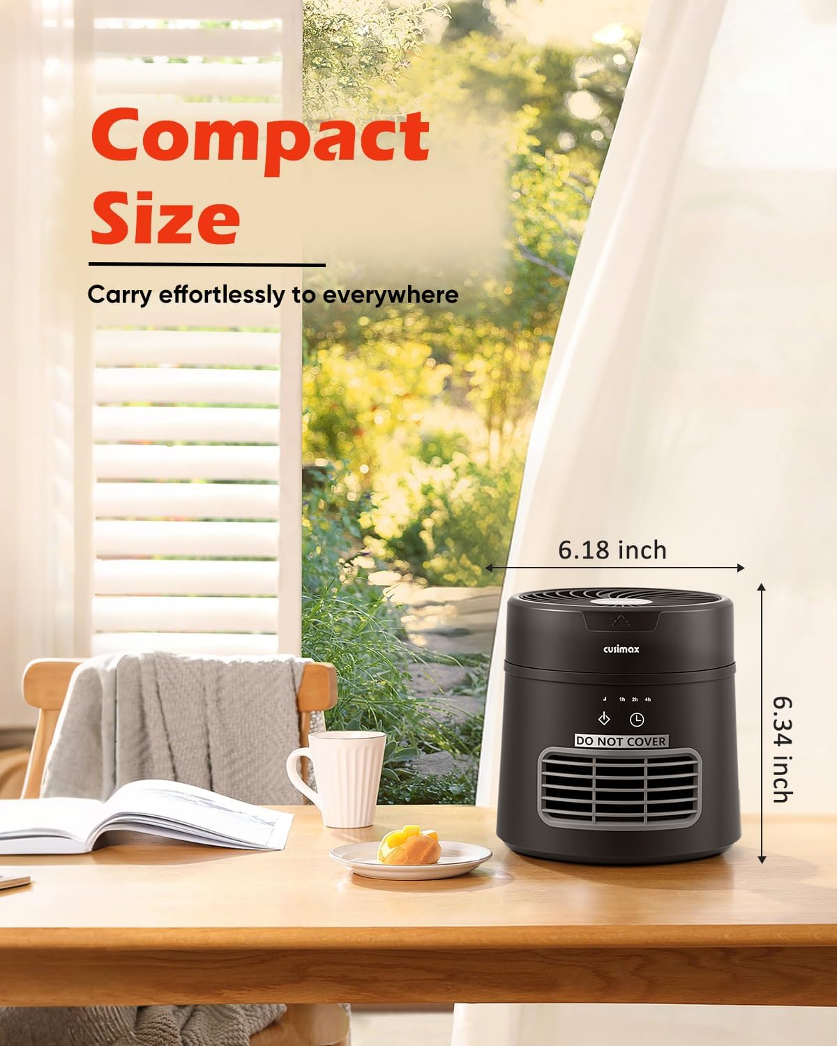 CUSIMAX CMHF-08T with dimensions, highlighting its compact size.