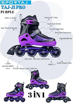 Skate Premium TAJ-J1 Pro Skate White Led Illuminated Silicone Wheel 3 in 1 Inline Kids Adult Skates