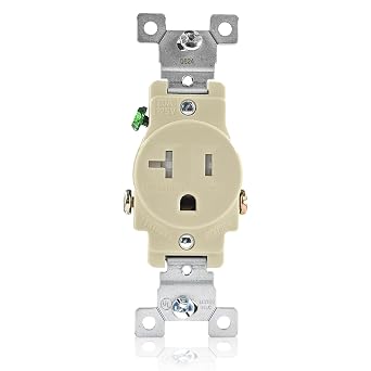 Faith 20A/125V Commercial-Grade 3-Prong Tamper-Resistant Single Receptacle Outlet Ivory TR120R-IV, Commercial-Grade Electrical Outlet, 2-Pole Power Outlet, 20-Amp Outlet with Side Wiring Installation