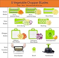 Vista 2 de Cortador de verduras, multifuncional 13 en 1 rebanador de alimentos para cocina. Cortador de verduras con 8 cuchillas y recipiente para ensalada