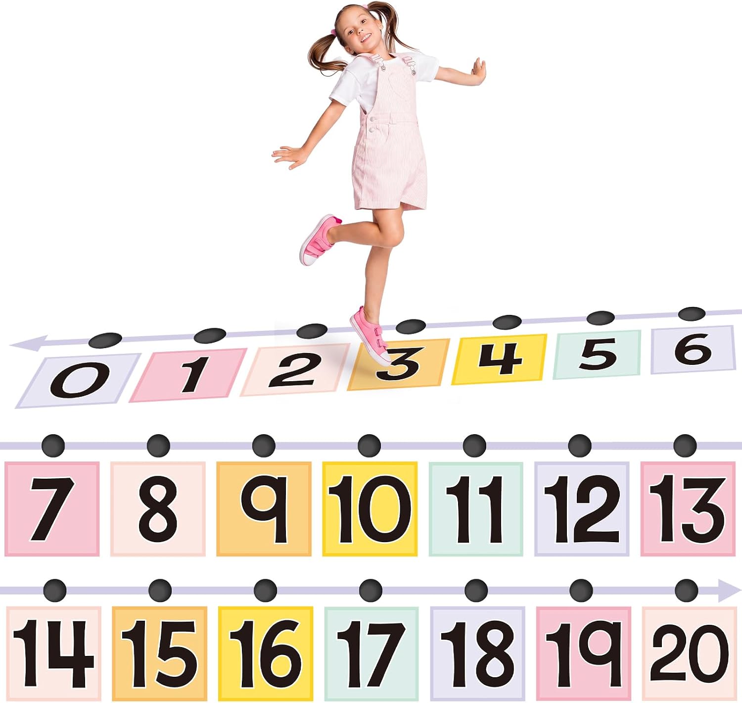 Ireer 66 Pcs Jumbo Number Line for Classroom Wall Floor 22 ft Educational Number Line Sticker Learning Tool with Color Digits Waiting Room Classroom for Kid Home School Math Learning (Yellow,Pencil)