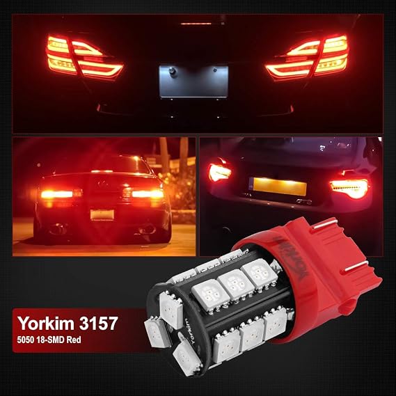 Yorkim 3157 Red LED Light Bulbs, 3056 3057 3156 3157 4157, 360 Degree Lighting Angle, Super Bright, Non-Polarity Design, Easy to Install