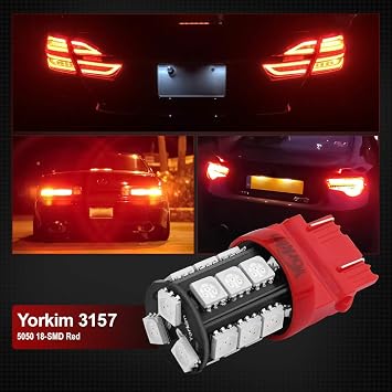 Yorkim 3157 Red LED Light Bulbs, 3056 3057 3156 3157 4157, 360 Degree Lighting Angle, Super Bright, Non-Polarity Design, Easy to Install