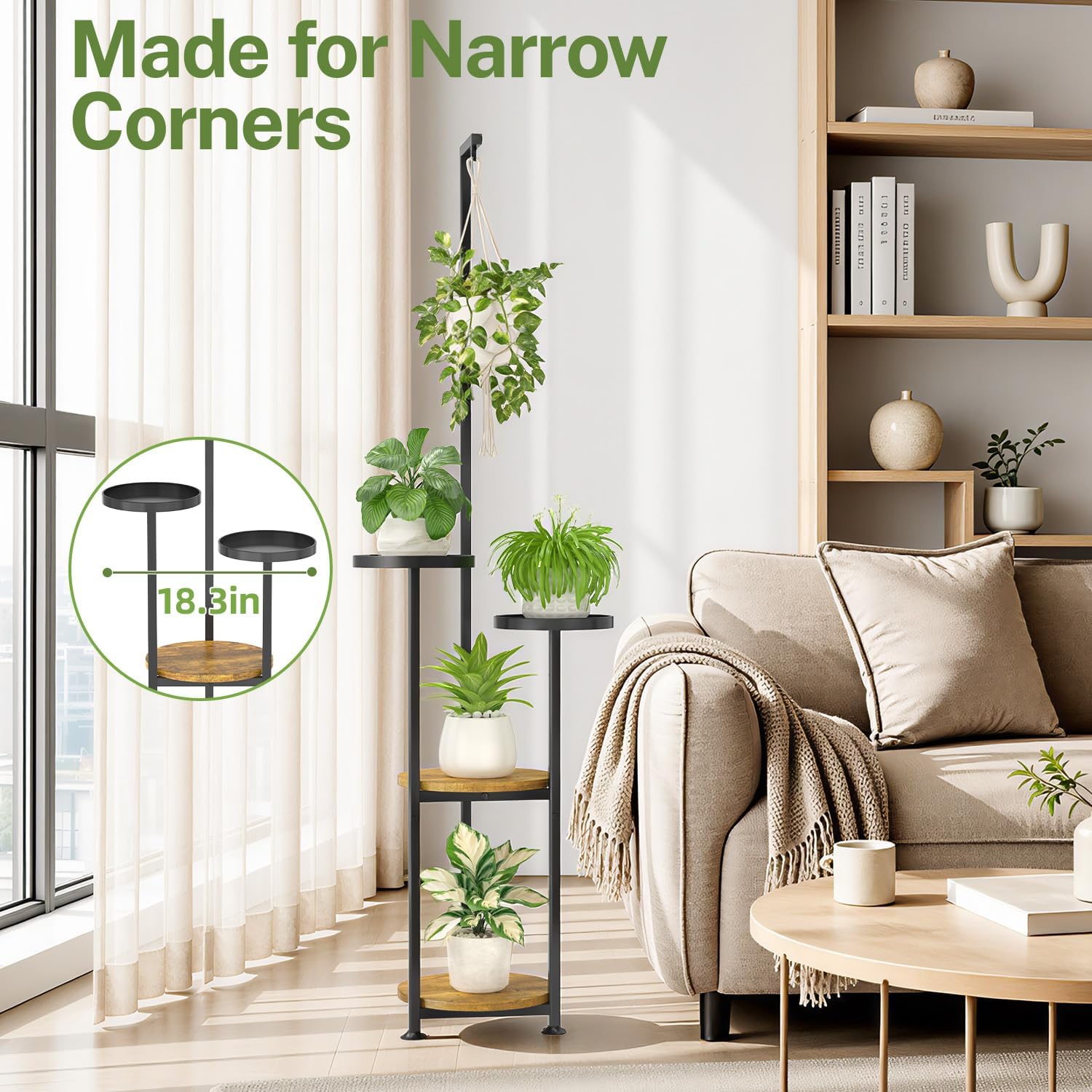 iDavosic.ly Hanging Plant Stand Indoor, 4 Tier, 62 In Tall, Black & Brown image 5