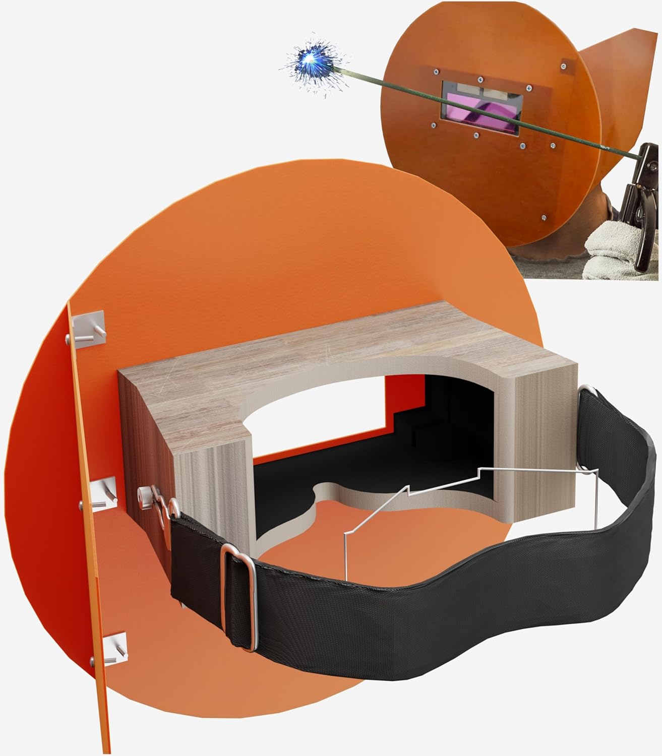 SturdyShape Pancake Welding Hood for Pipeline Welders Orange phenolic Resin Pipeliner Helmet, Right or Left Hand Use Unique Design for Automotive & Custom Fabrication Workers
