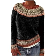 Womens Fair Isle Oversized Sweater Lightweight Knitted Crewneck Long Sleeve Pullover Fashion Tops for Fall Winter