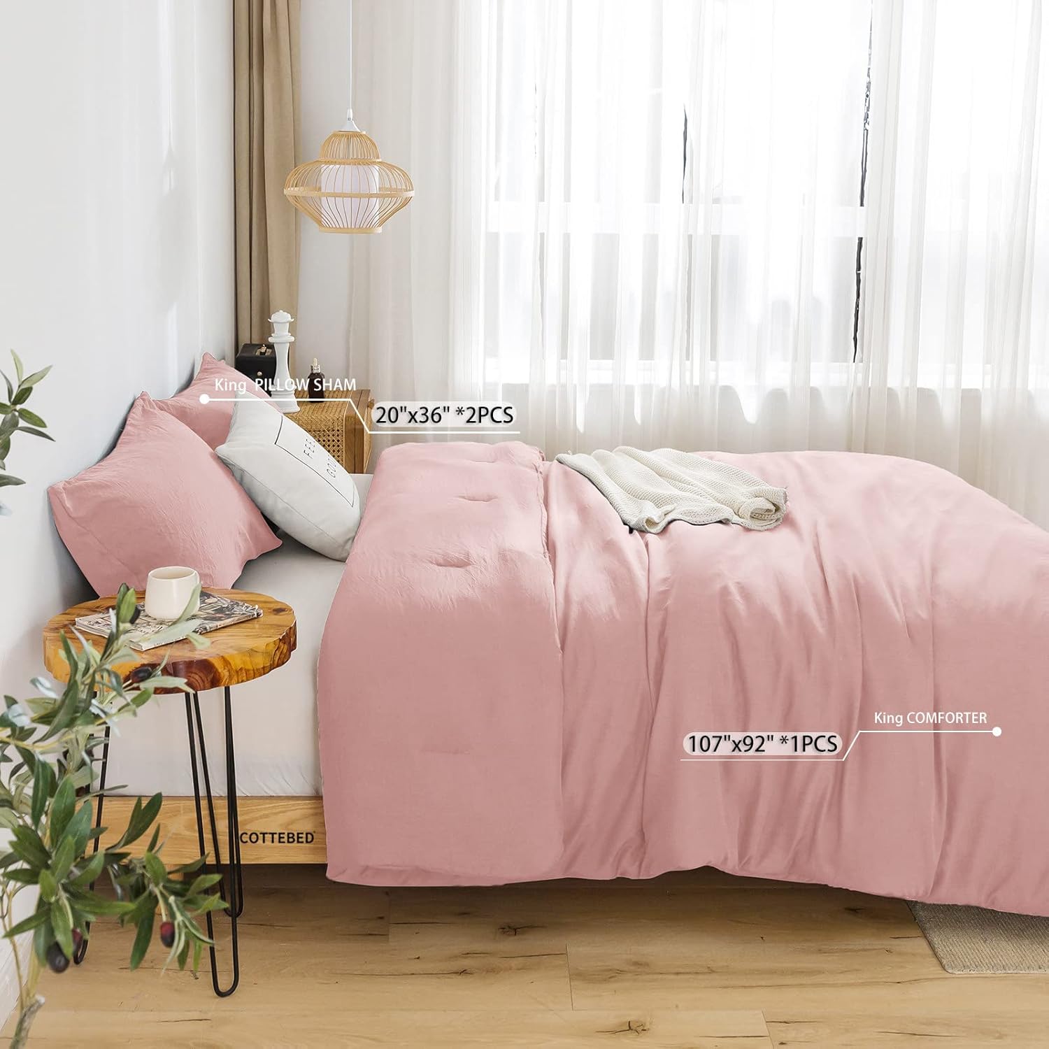 COTTEBED Super Soft Light Pink King Size Comforter Set Clearance Bed, Lightweight Cozy Fuzzy Fluffy Bedding Down Comforter Sets and PilowSham for Women All Season Use - Blush Pink,King/California King image 2