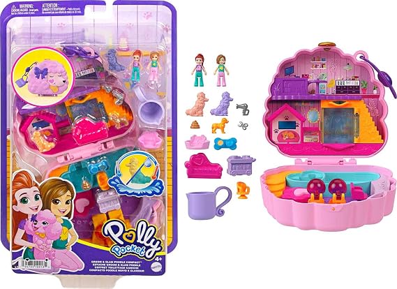 Polly Pocket Compact Playsets, Includes 2 Micro Dolls & 13 Accessories, Travel Toys with Surprise Reveals (Styles May Vary)