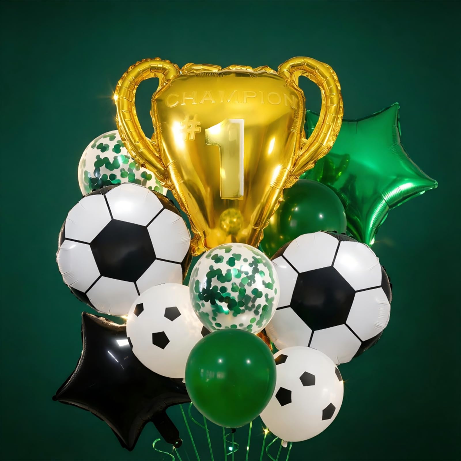 Football Party Balloons Set - 11pcs Reusable Trophy & Star Decorations for World Cup Theme Party, Aluminum Foil Sports Decor