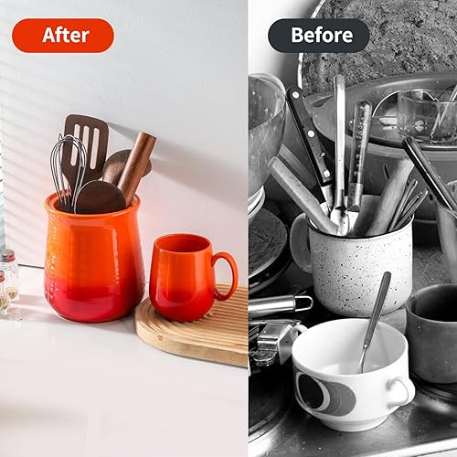 Miniatura 4 de Hasense Soporte grande para utensilios de cocina para encimera de cocina, soporte de utensilios de cocina de cerámica de 7.1 pulgadas, elegante