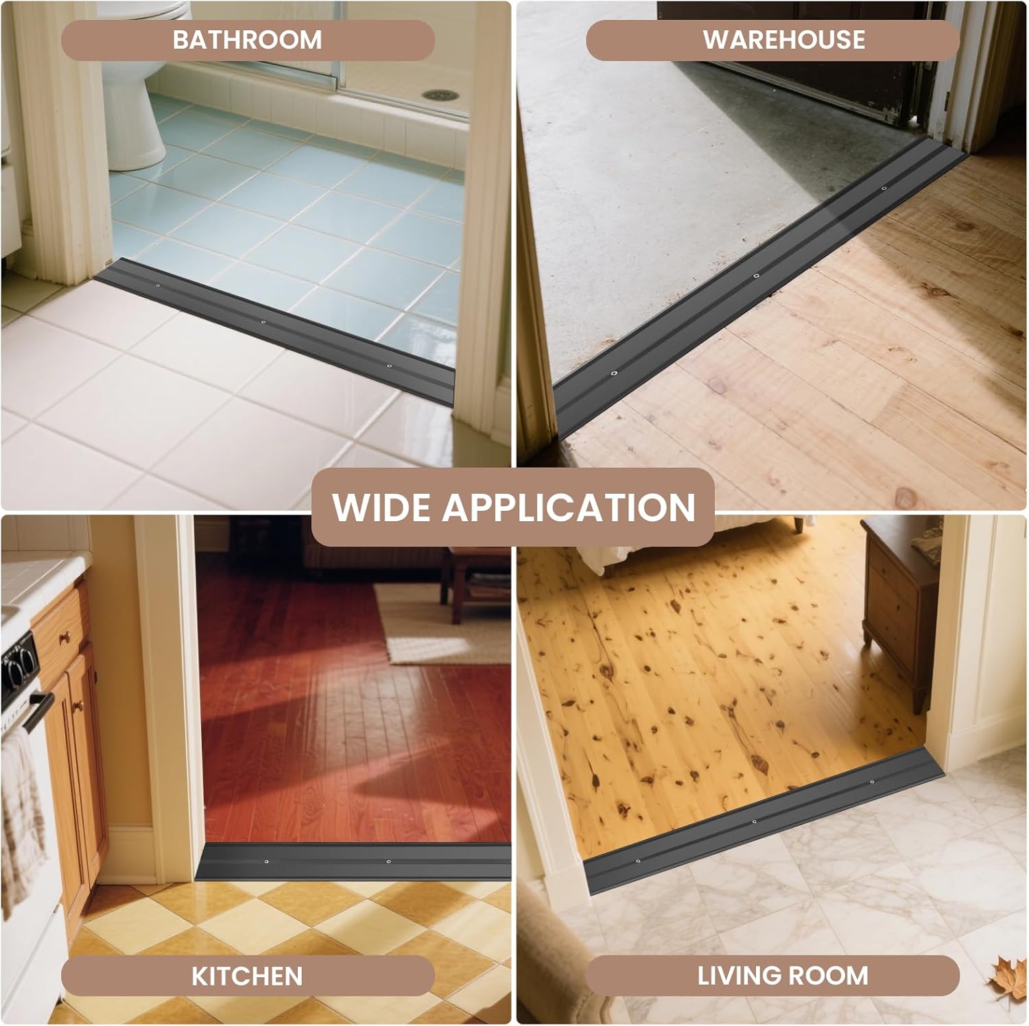 36" L x 4" W Aluminum Floor Transition Strip Metal Door Threshold, 0.1" H Flat Profile for Carpet Vinyl Wood Tile Concrete Flooring Gaps, Modern Doorway Protector Decoration(Black,1pcs)
