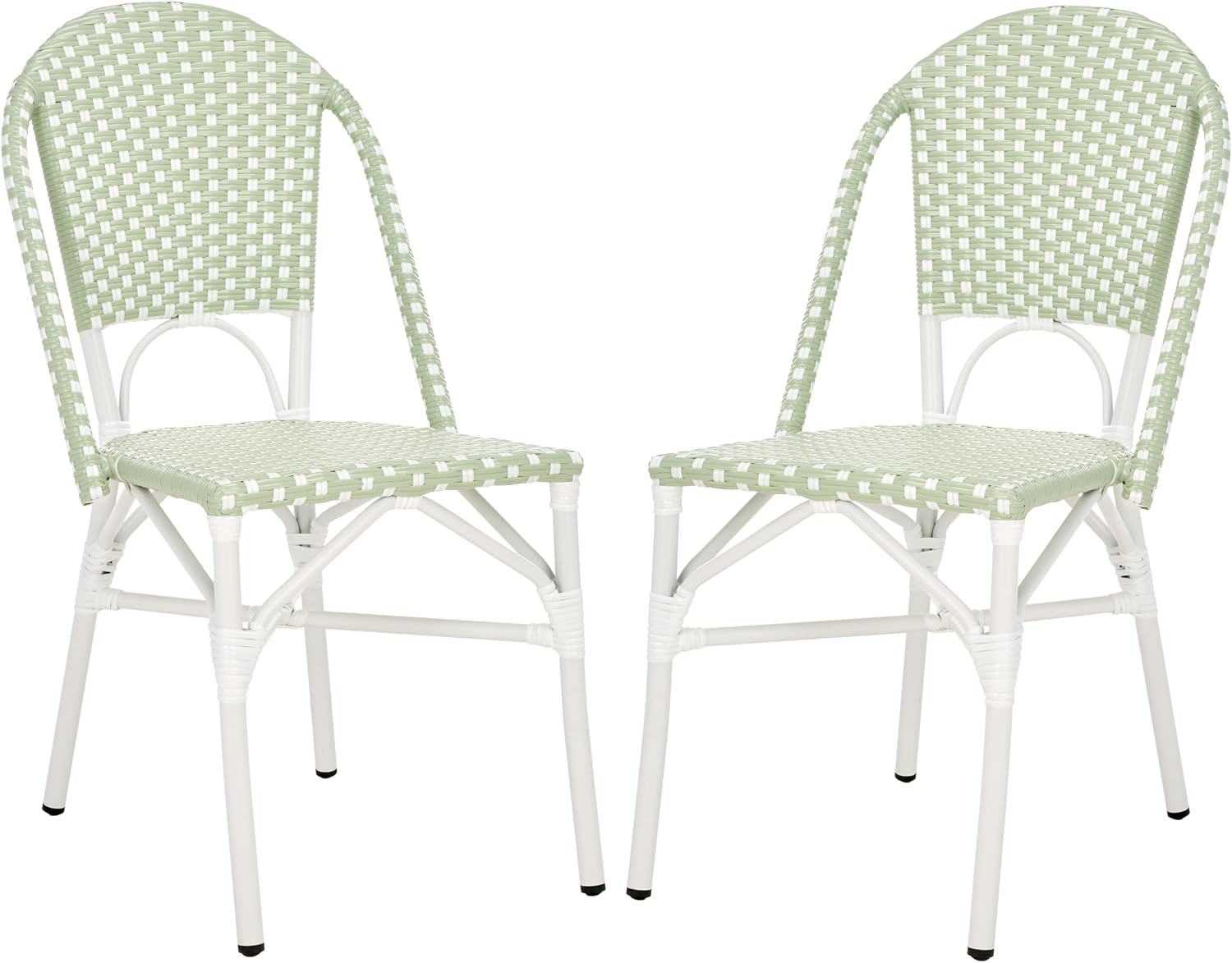 SAFAVIEH Outdoor Collection Oliver Green/White Bistro Chair Set of 2 (Fully Assembled)
