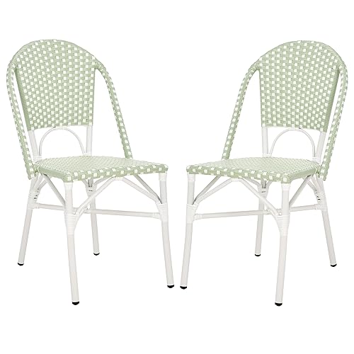 SAFAVIEH Outdoor Collection Oliver Green/White Bistro Chair Set of 2