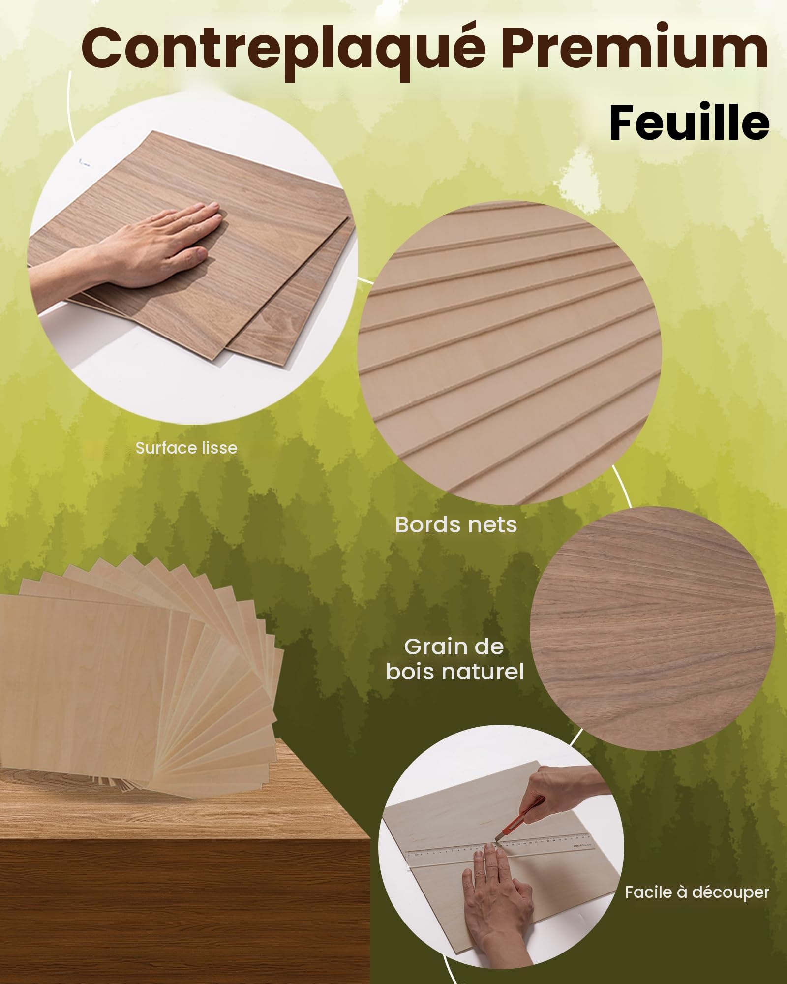 ROWOOD Lot de 16 feuilles de contreplaqué en noyer - 300 x 300 x 3 mm - Matériaux de gravure laser - Panneau de contreplaqué pour modélisme, loisirs créatifs en bois, idéal pour la découpe laser, la