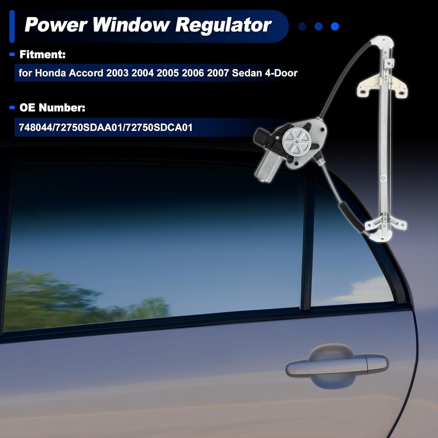Rear Left Power Window Regulator with Motor for Honda Accord 2003 2004 2005 2006 2007 Sedan 4-Door No.748-044/72750-SDA-A01