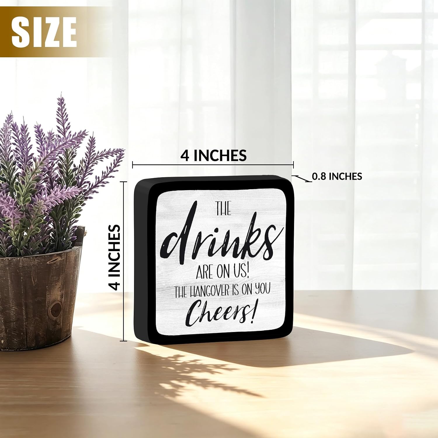 4" wooden bar decor - The Drinks Are On Us - Home bar, kitchen outdoor bar decor accessories, suitable for Man & Woman Cave Accessories - A03 image 2